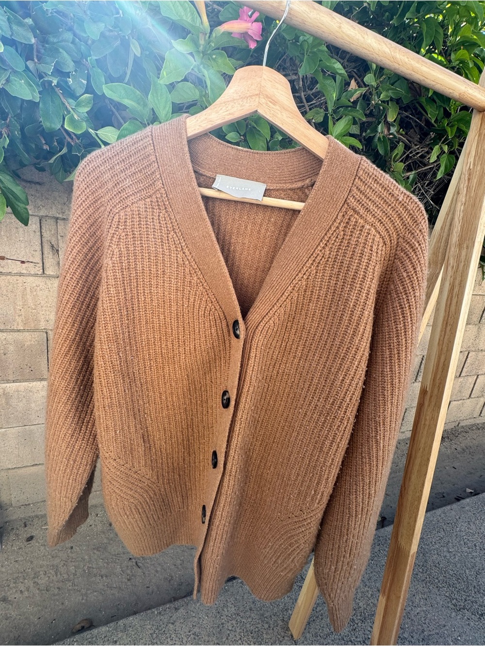 Everlane Camel Ribbed Button-Front Cardigan - Picture 3 of 6